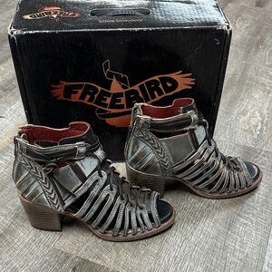 Freebird Women's Black Strappy Heeled Boots